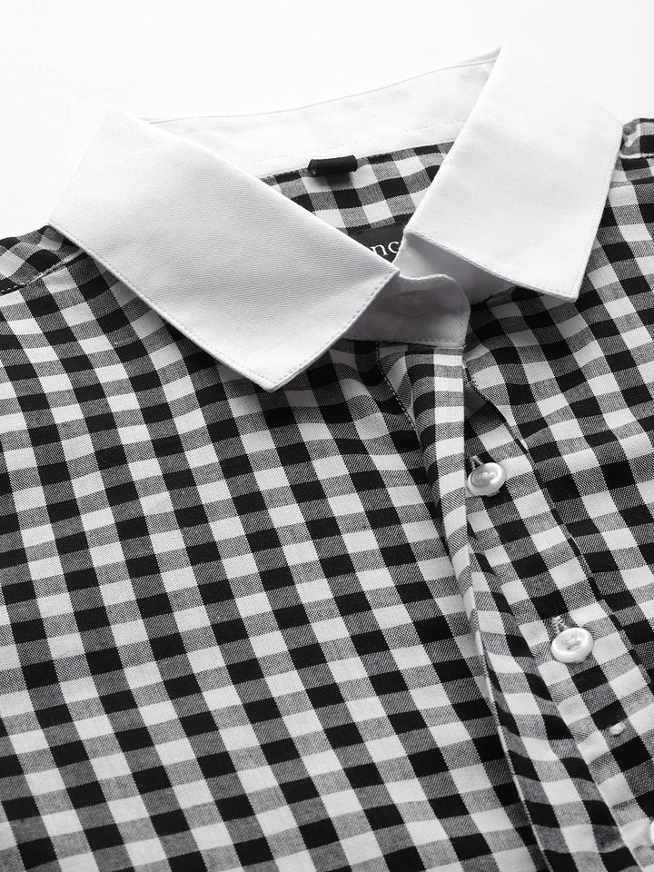 Women White & Black Gingham Checks Pure Cotton Bankers Formal Shirt