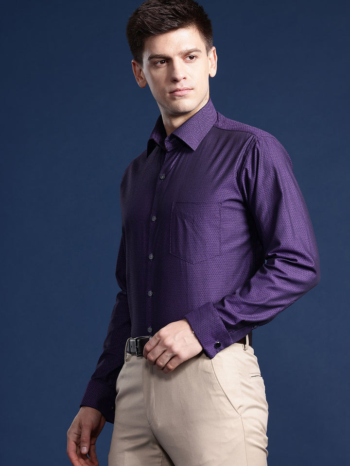 Men Purple Solid Pure Cotton Slim Fit Formal Shirt