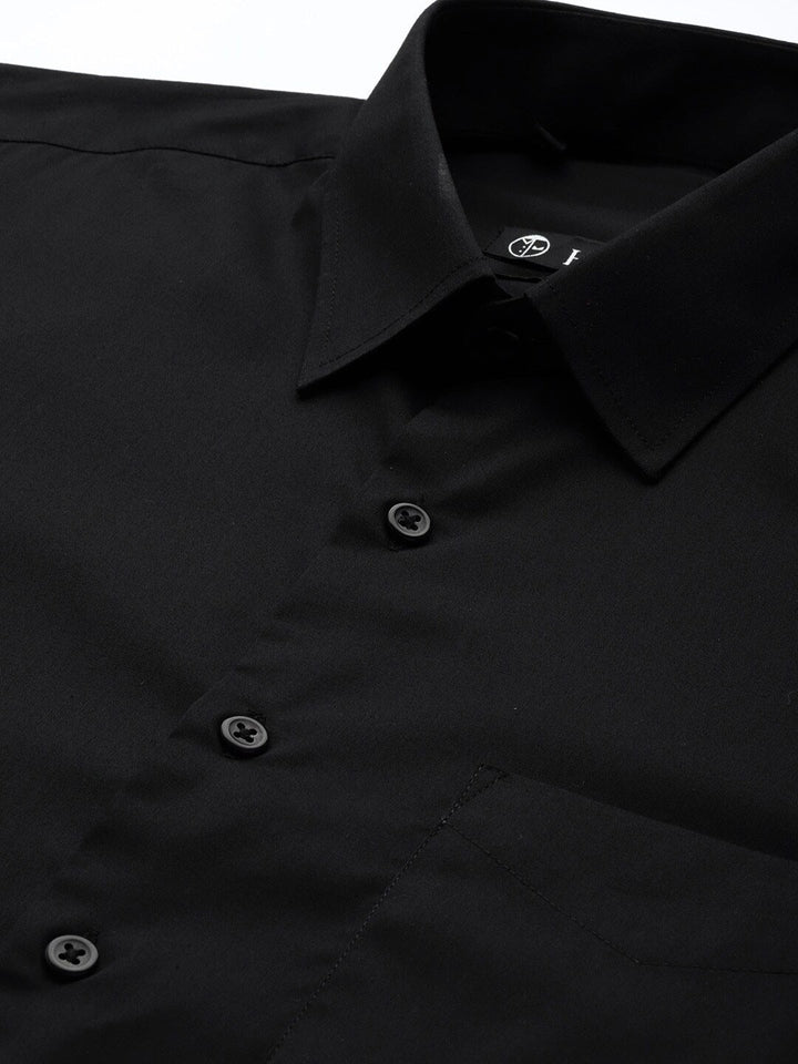 Men Black Solid Pure Cotton Regular Fit Formal Shirt