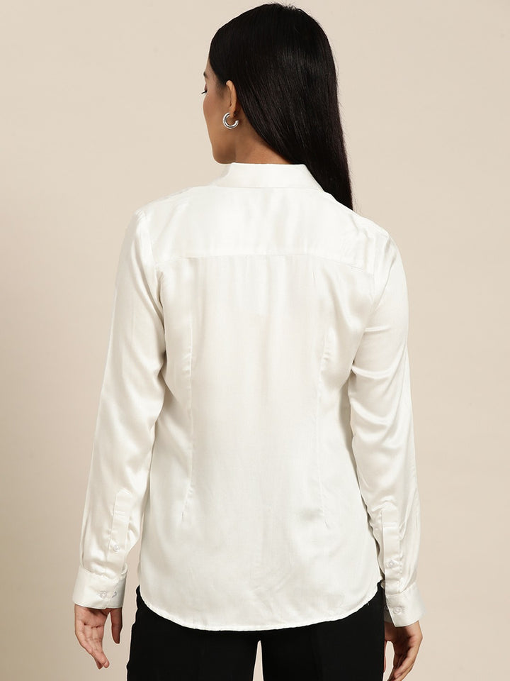 Women White Solid Pure Cotton Formal Shirt