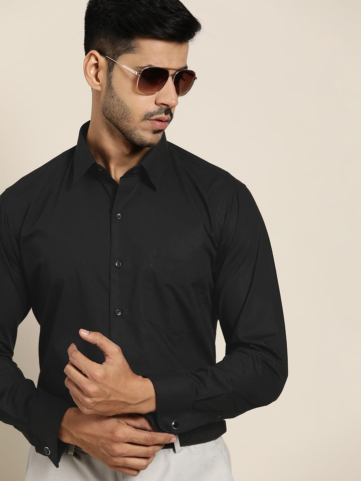 Men Black Solid Satin Slim fit Tuxedo Party Shirt