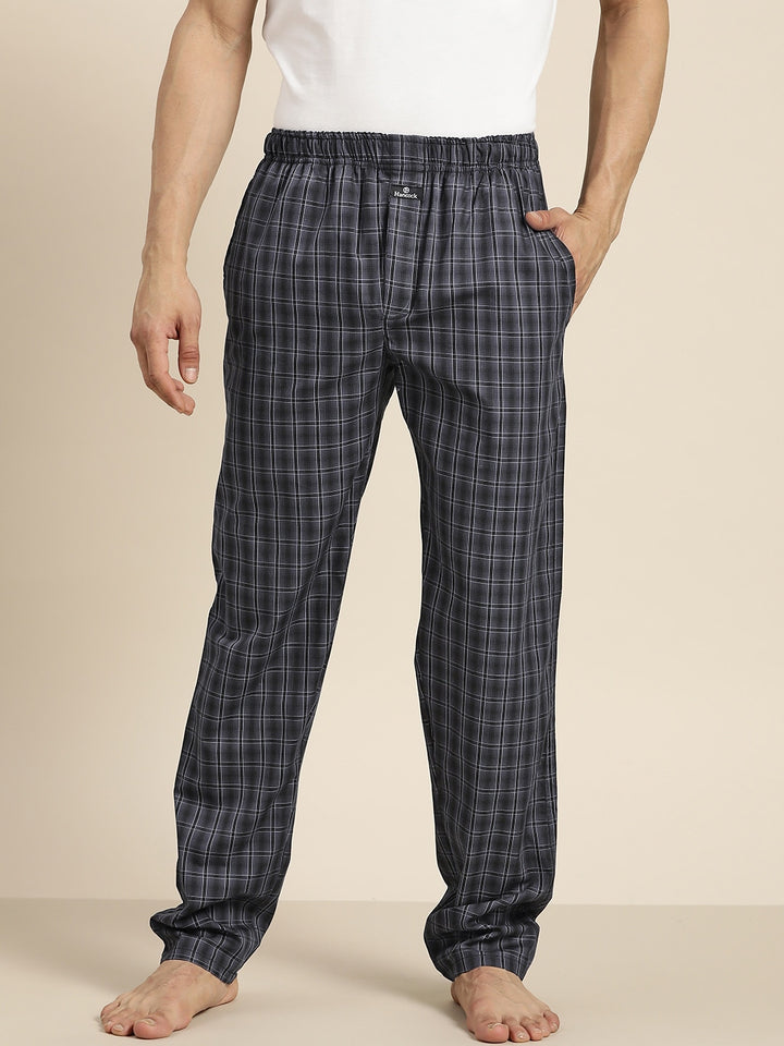 Men Black & Purple Checked Cotton Regular Fit Lounge Pant