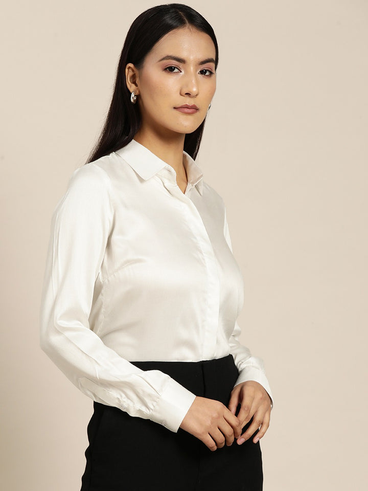 Women White Solid Pure Cotton Formal Shirt