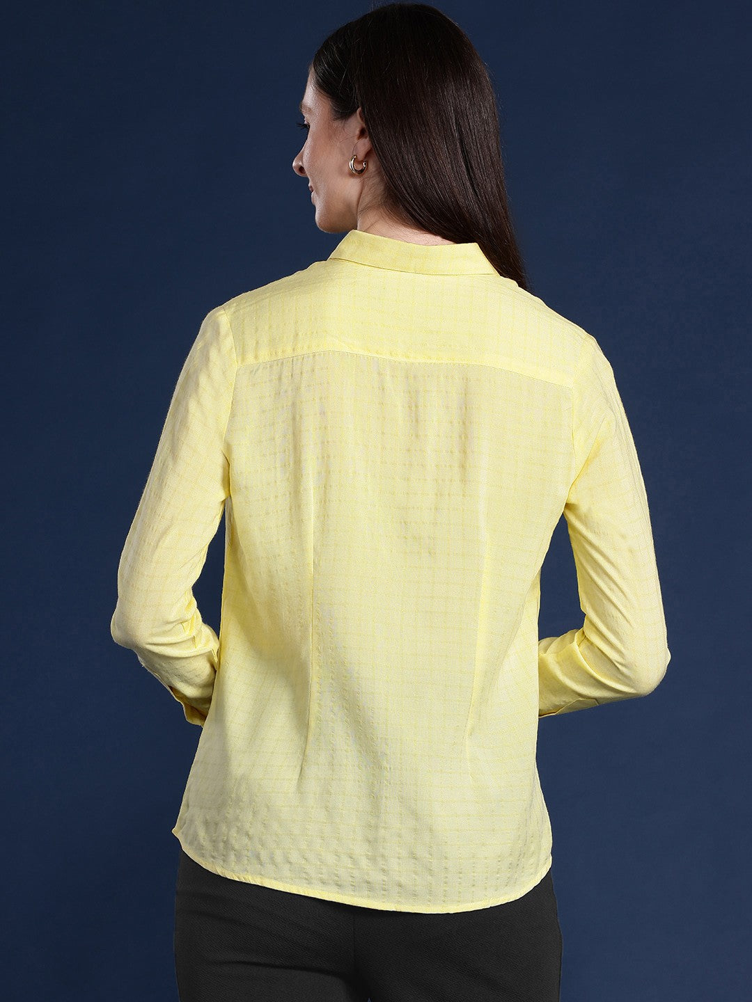 Women Yellow Solid Viscose Rayon Formal Shirt