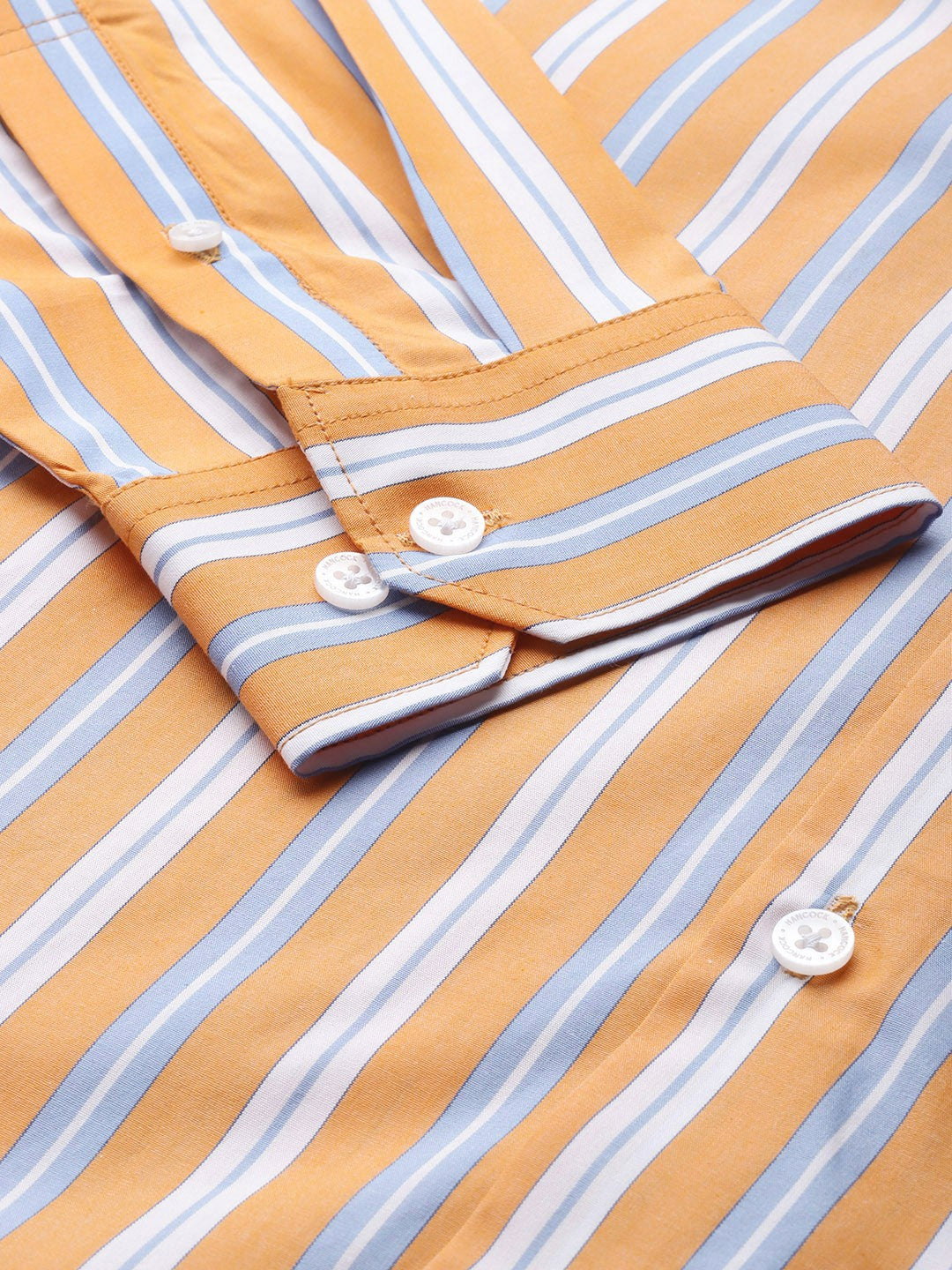 Men Yellow Striped Pure Cotton Slim Fit Formal Shirt