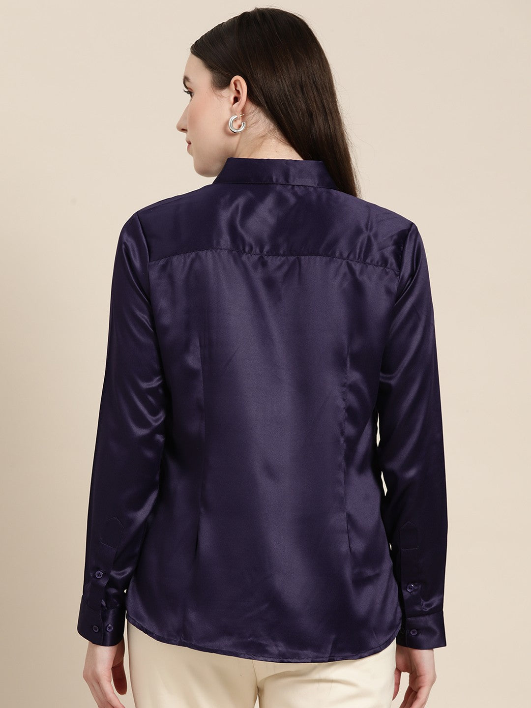 Women Purple Solid Satin Formal Shirt