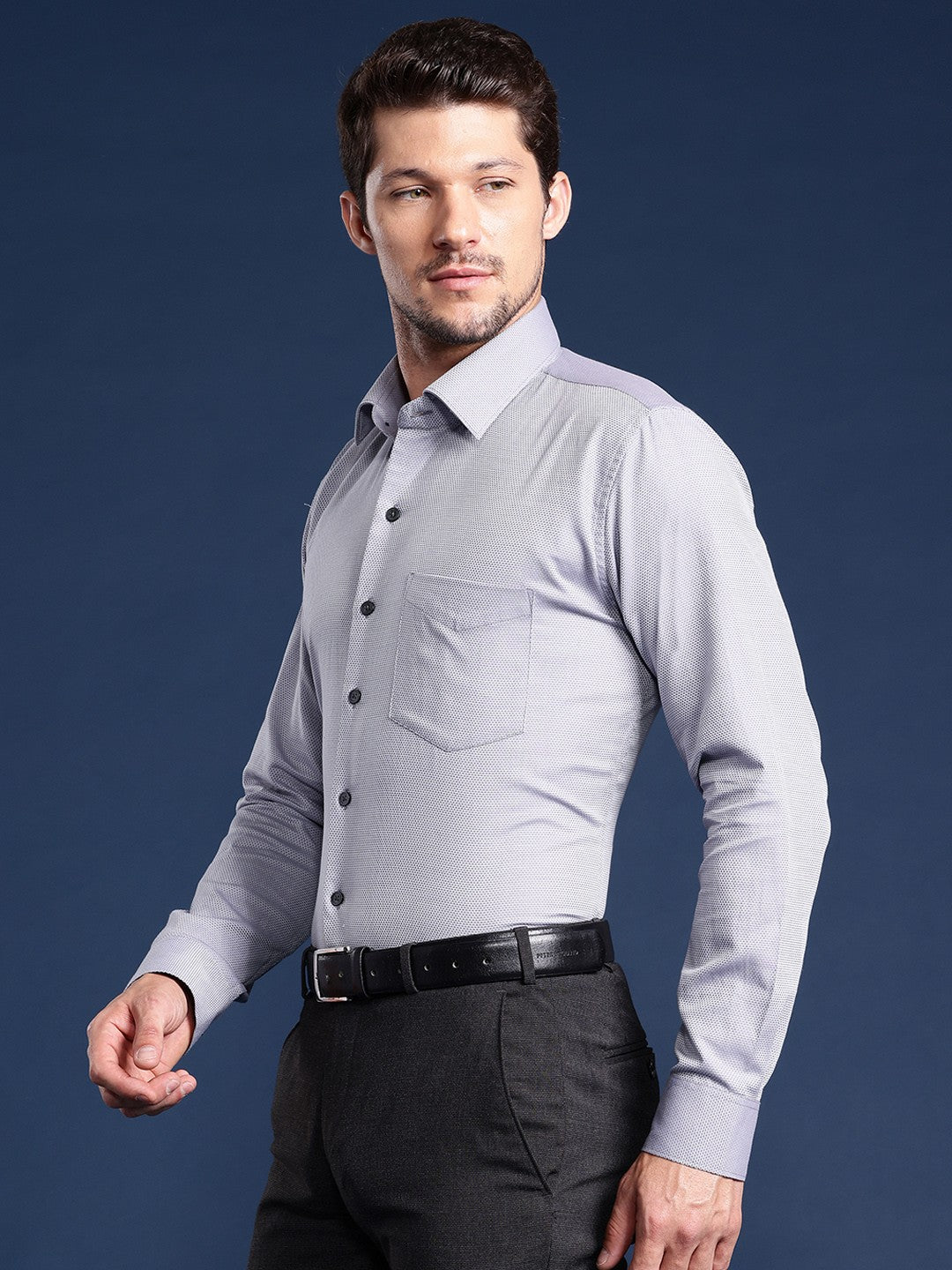 Men Grey Solid Pure Cotton Slim Fit Formal Shirt