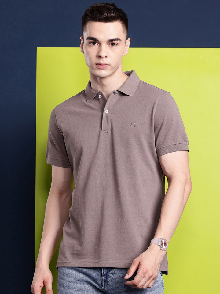 Men Dusty Mauve Solid Pure Cotton Relaxed Fit T-Shirt