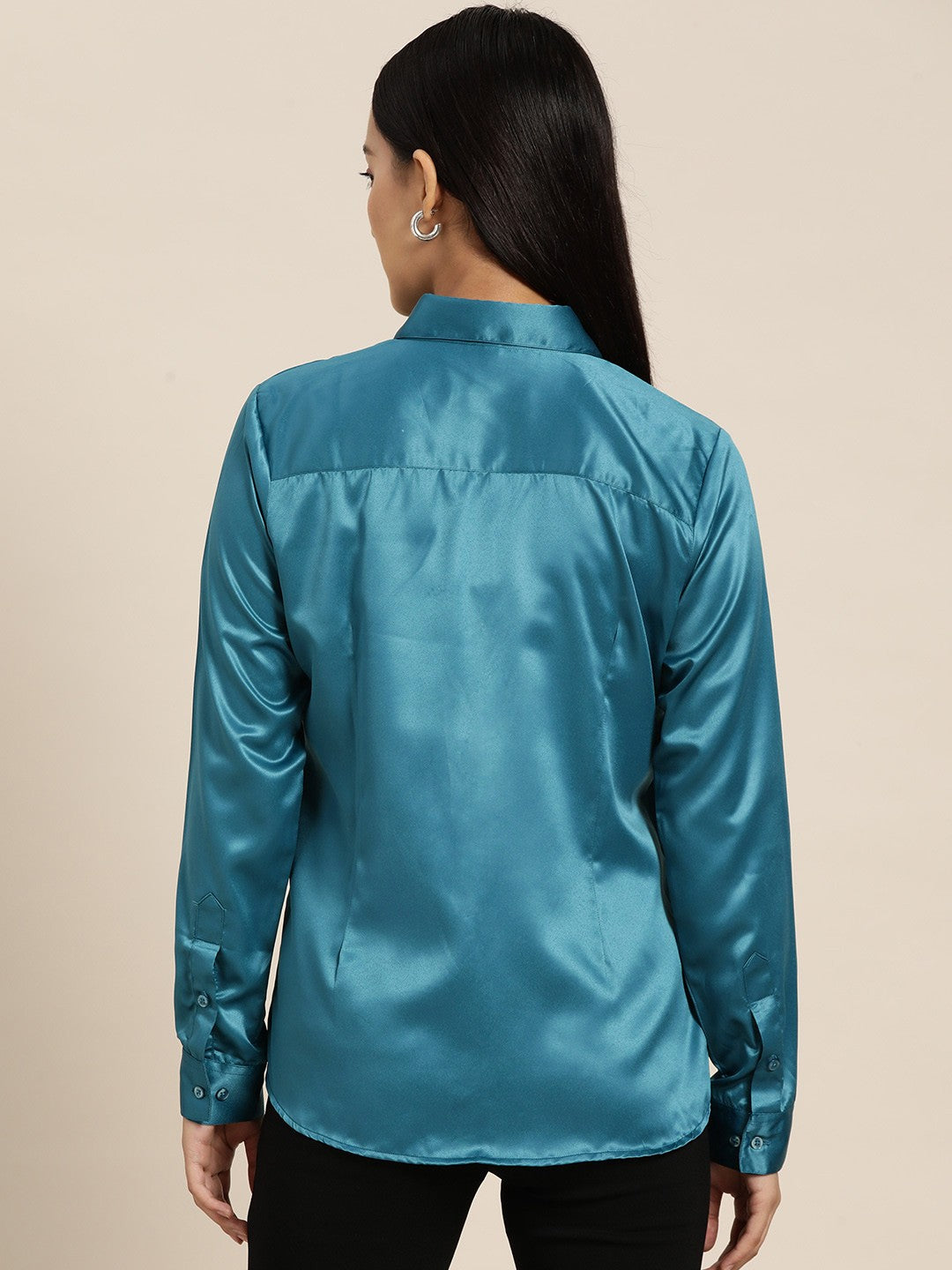 Women Green Solid Satin Formal Shirt