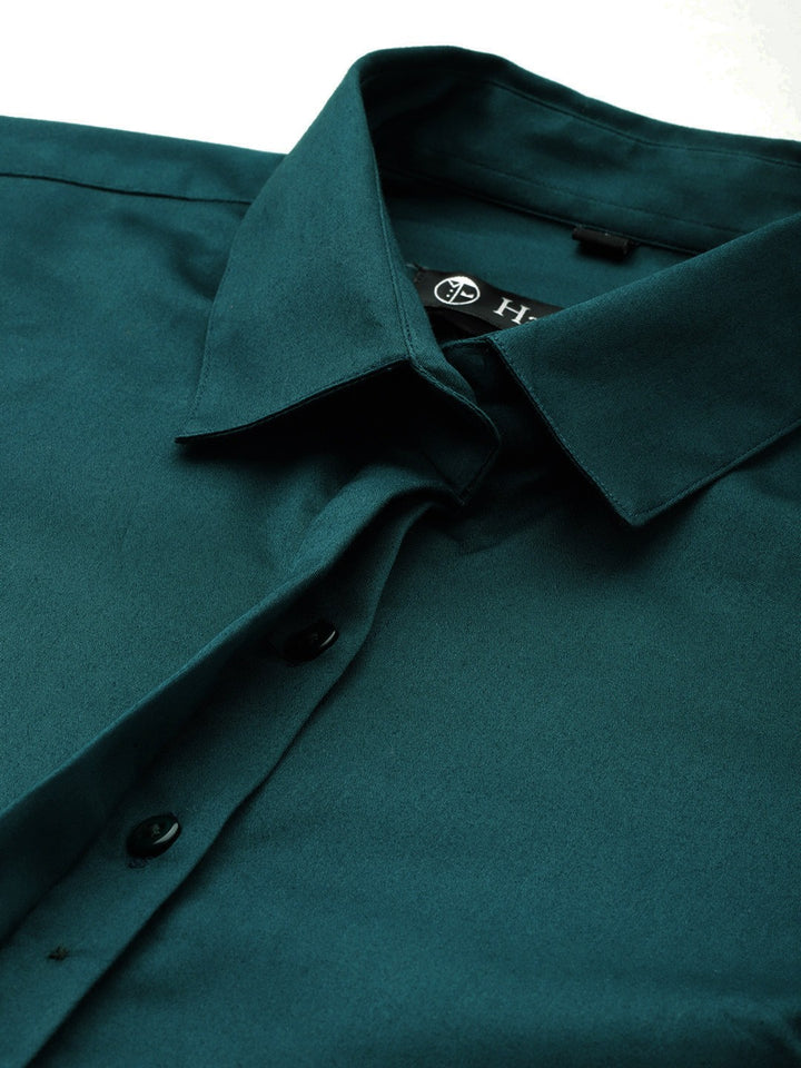 Women Green Solid Cotton Satin Stretchable Wrinkle Free Formal Shirt