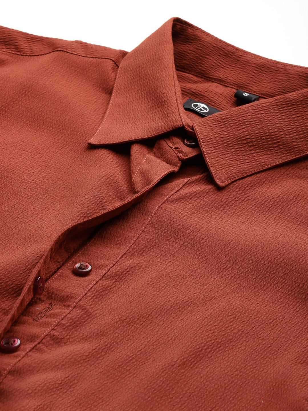 Women Rust Solid Seersucker Formal Shirt