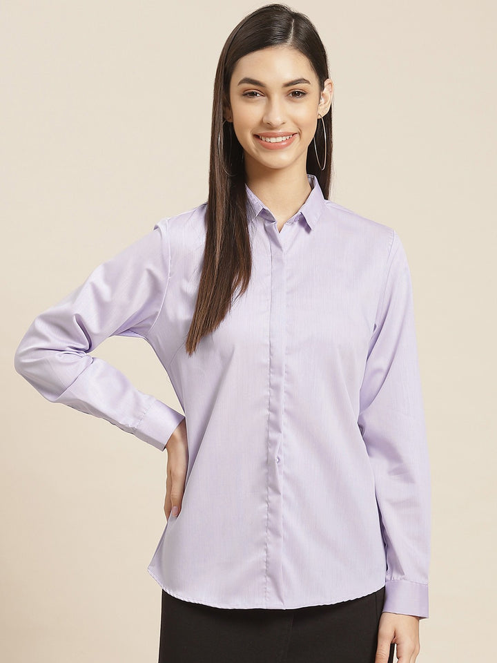 Women Lavender Solid Twill Pure Cotton Slim Fit Formal Shirt