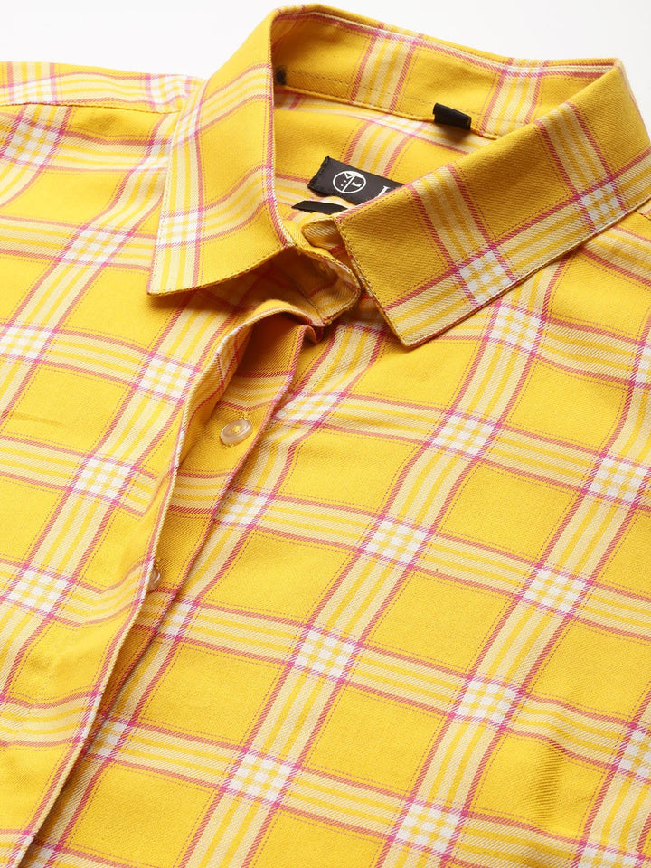 Women Yellow Checks Pure Cotton Formal Shirt