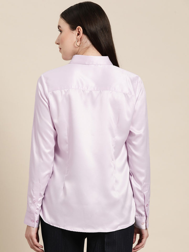 Women Lavender Solid Satin Formal Shirt