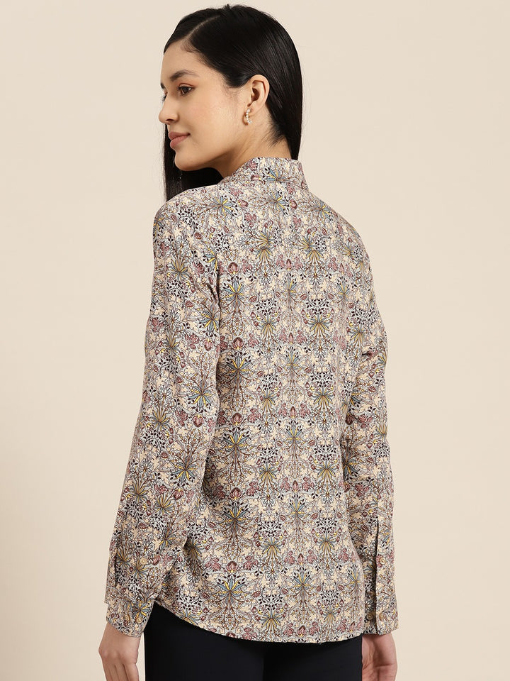 Women Grey Floral Viscose Rayon Rayon Formal Shirt