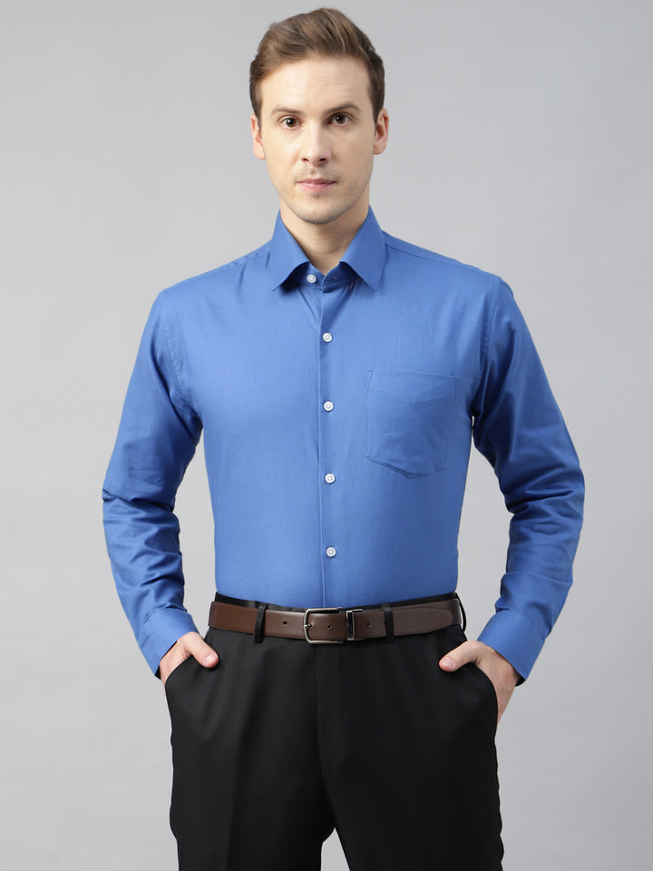 Men Blue Oxford Solid Cotton Slim Fit Formal Shirt