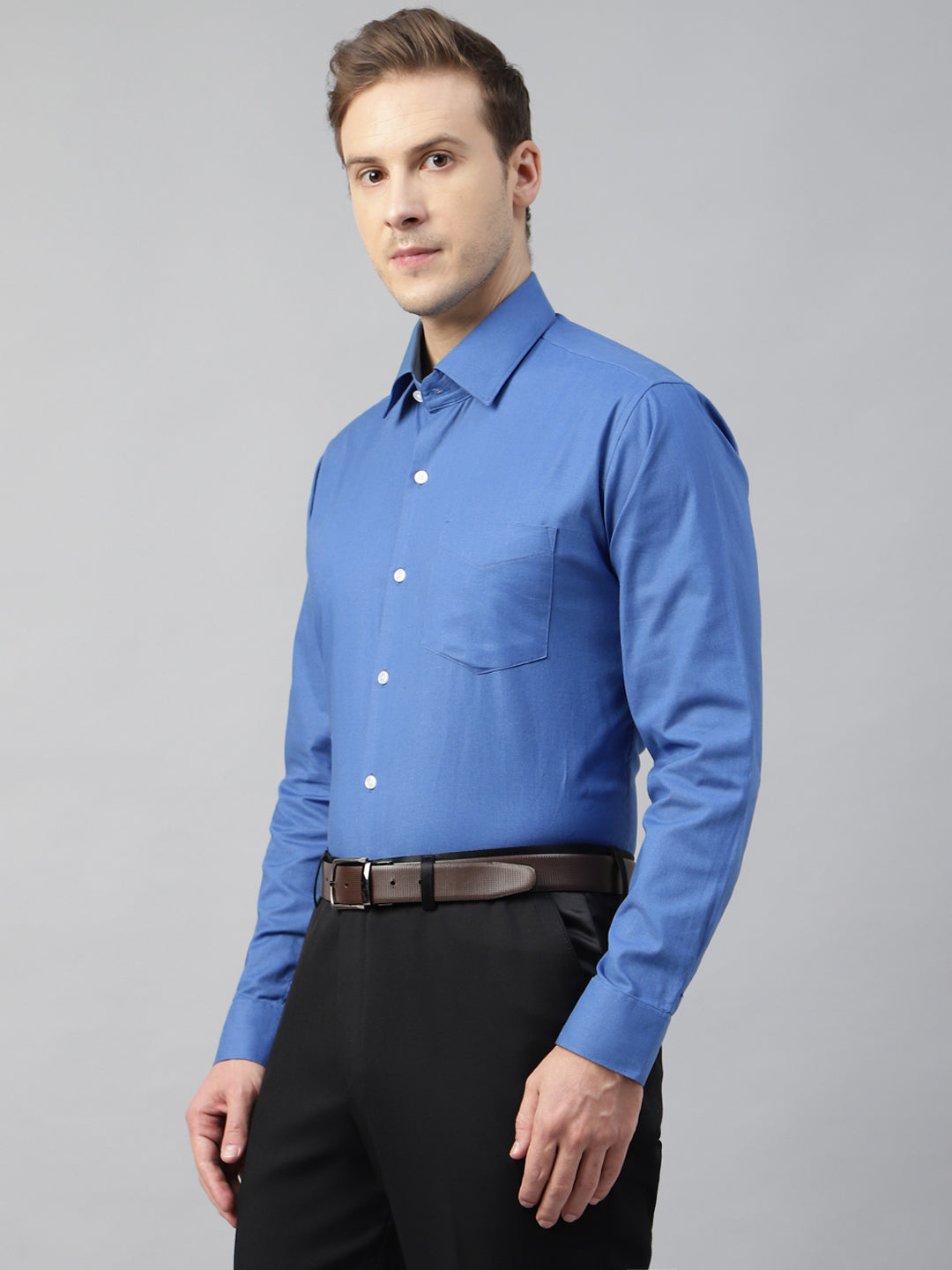 Men Blue Oxford Solid Cotton Slim Fit Formal Shirt