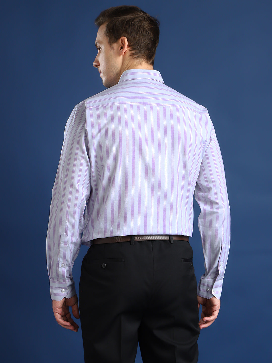 Men Grey Striped Cotton Slim Fit Formal Shirt