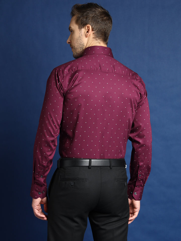 Men Burgundy Printed Pure Cotton Slim Fit Party Shirt