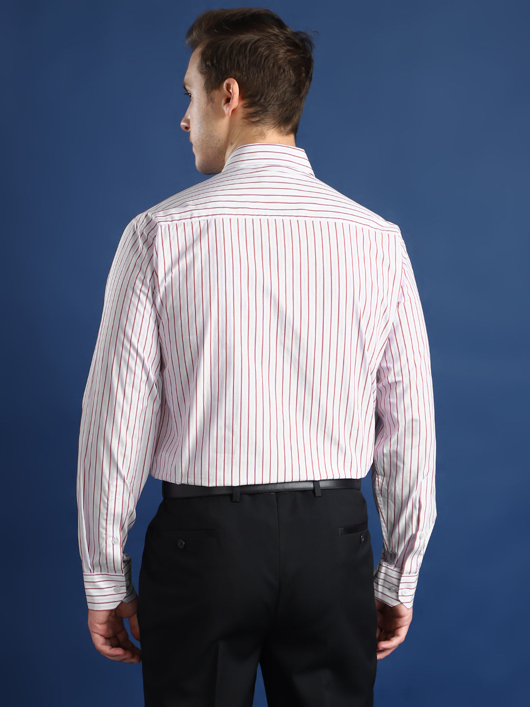 Men White & Red Striped Cotton Slim Fit Formal Shirt