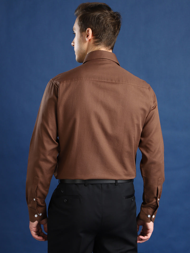 Men Brown Self Cotton Slim Fit Formal Shirt