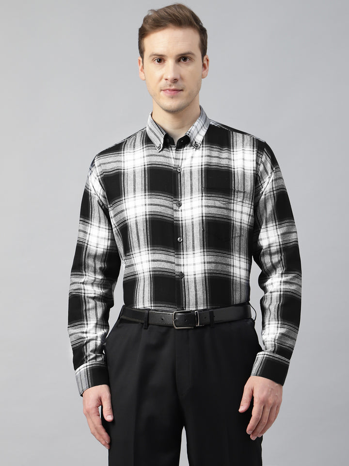 Men Black & White Flannel Checked Cotton Slim Fit Formal Shirt