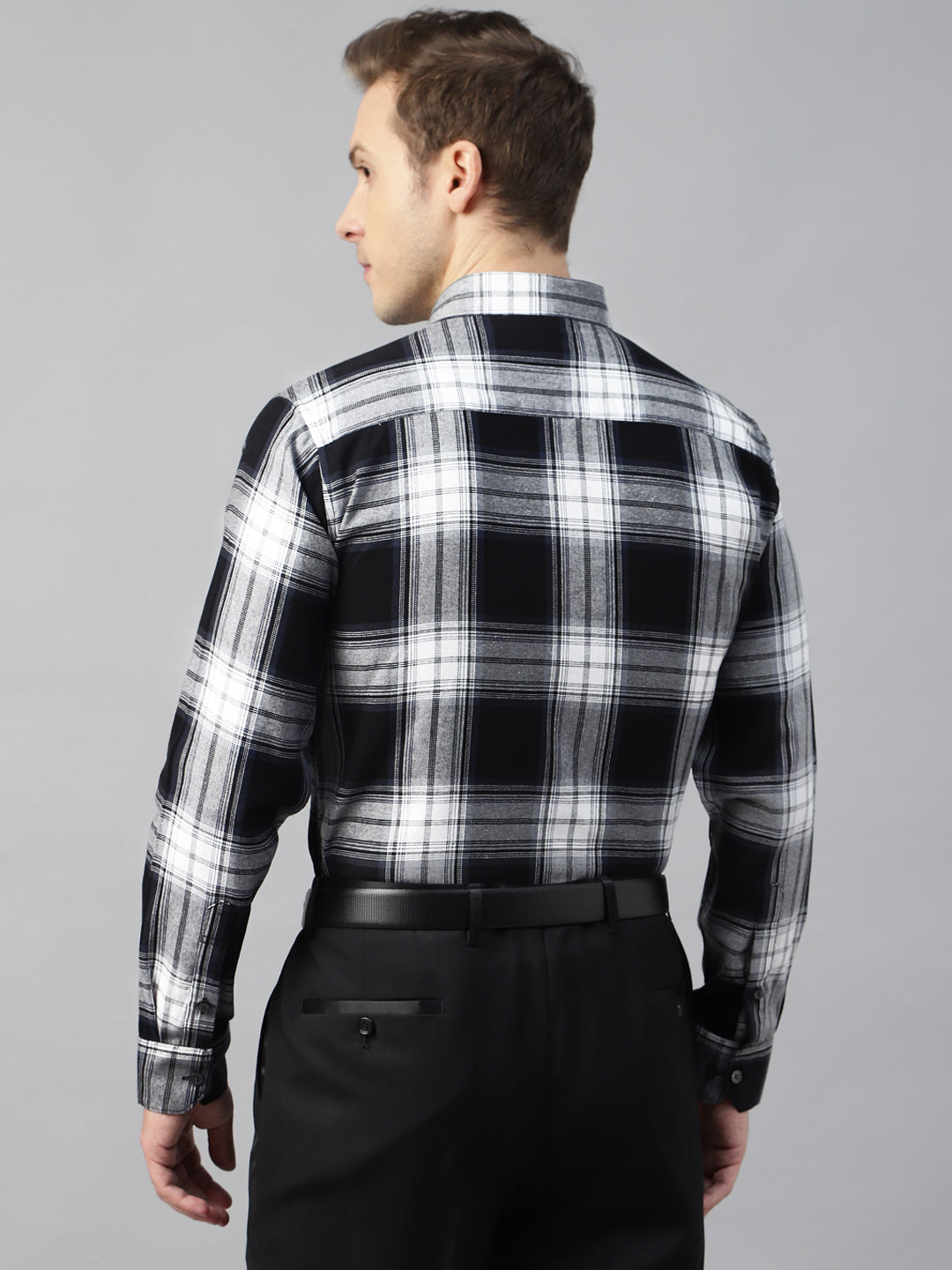 Men Black & White Flannel Checked Cotton Slim Fit Formal Shirt