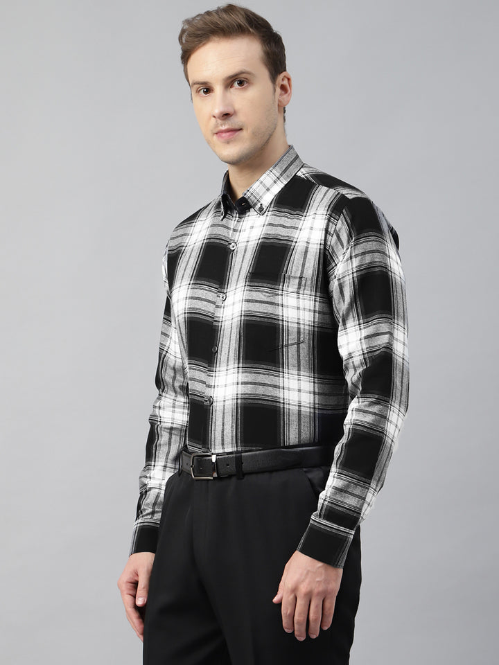 Men Black & White Flannel Checked Cotton Slim Fit Formal Shirt