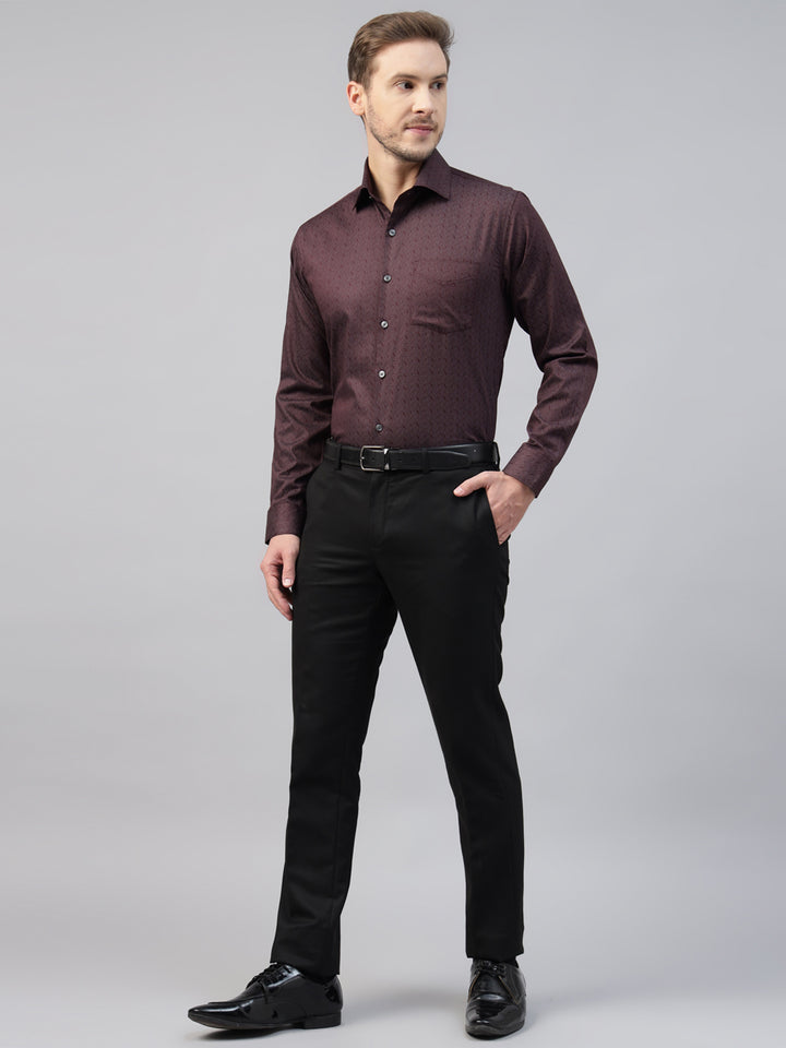 Men Burgundy Printed Pure Cotton Slim Fit Party Shirt