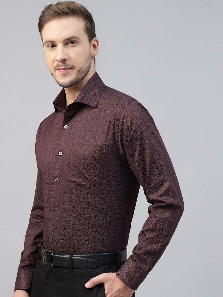 Men Burgundy Printed Pure Cotton Slim Fit Party Shirt