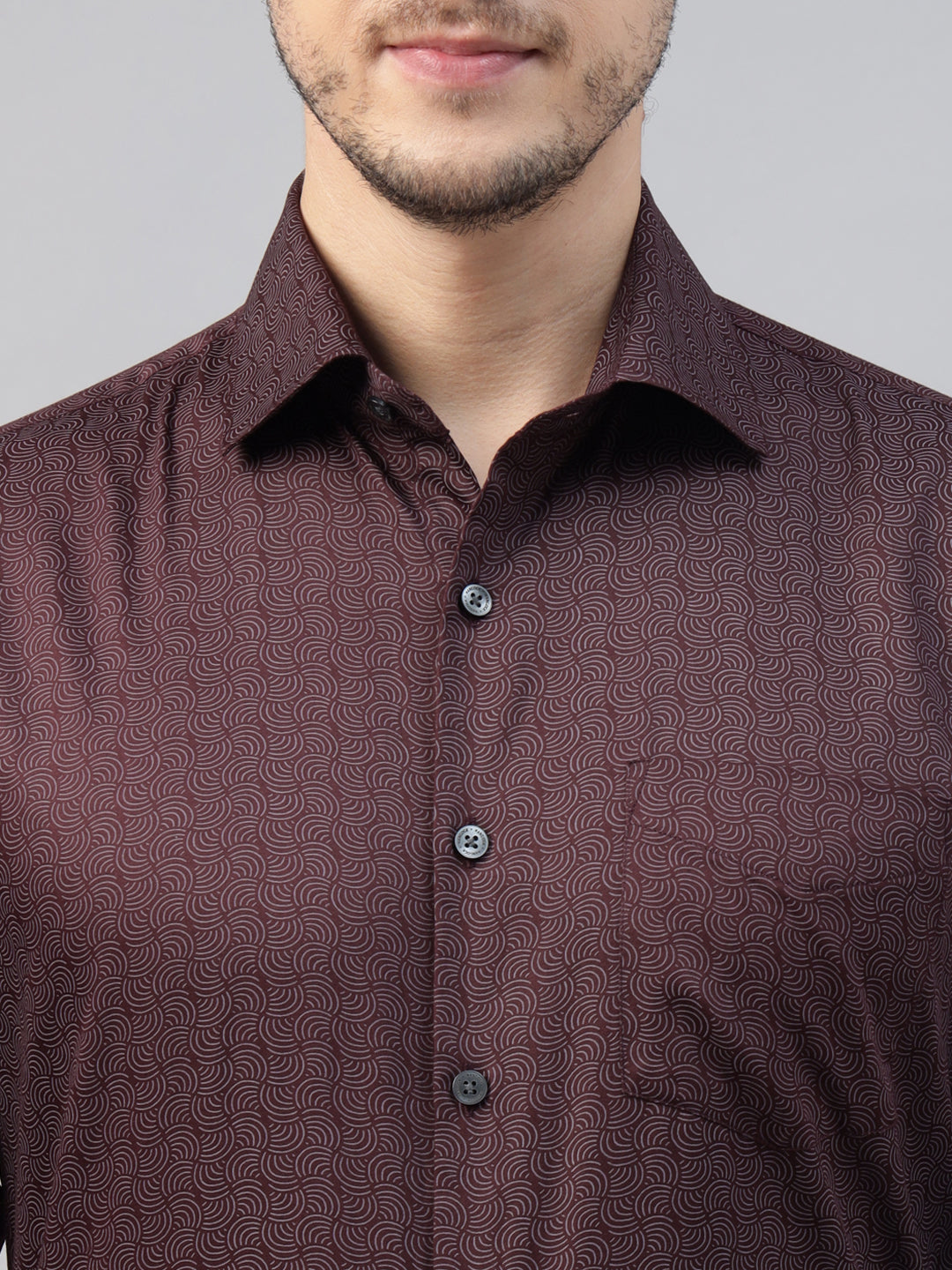 Men Burgundy Printed Pure Cotton Slim Fit Party Shirt