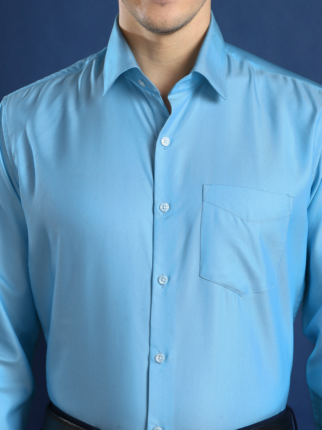 Men Blue Self Design Cotton Slim Fit Formal Shirt