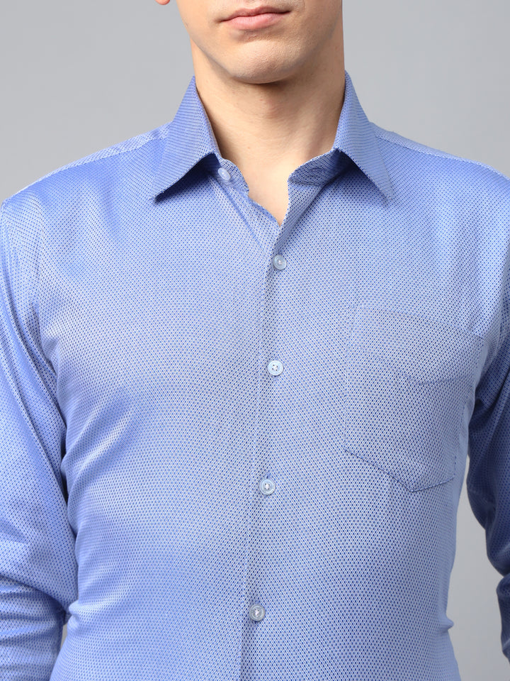 Men Blue Textured Cotton Slim Fit French Cuff Formal Shirt