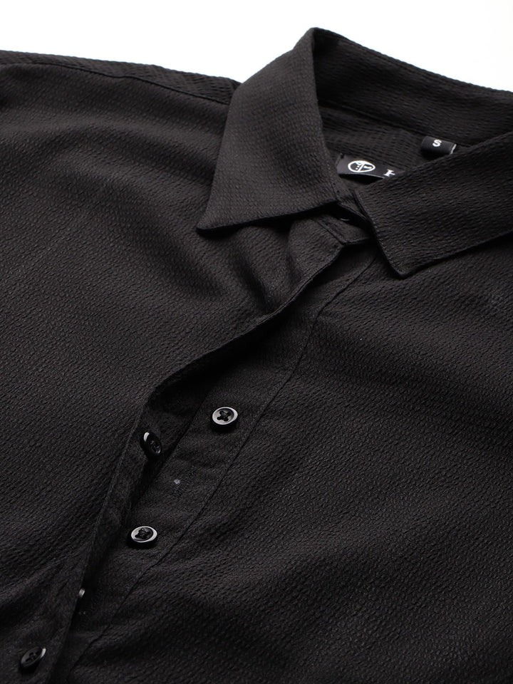 Women Black Solid Seersucker Formal Shirt