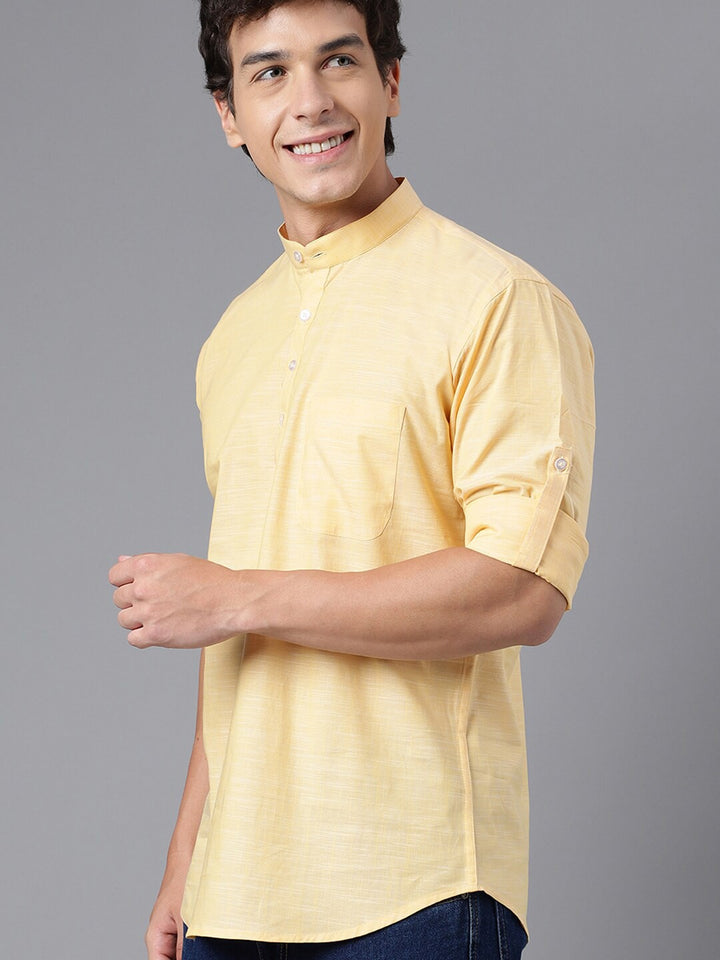 Men Yellow Solid Pure Cotton Regular Fit Casual Kurta