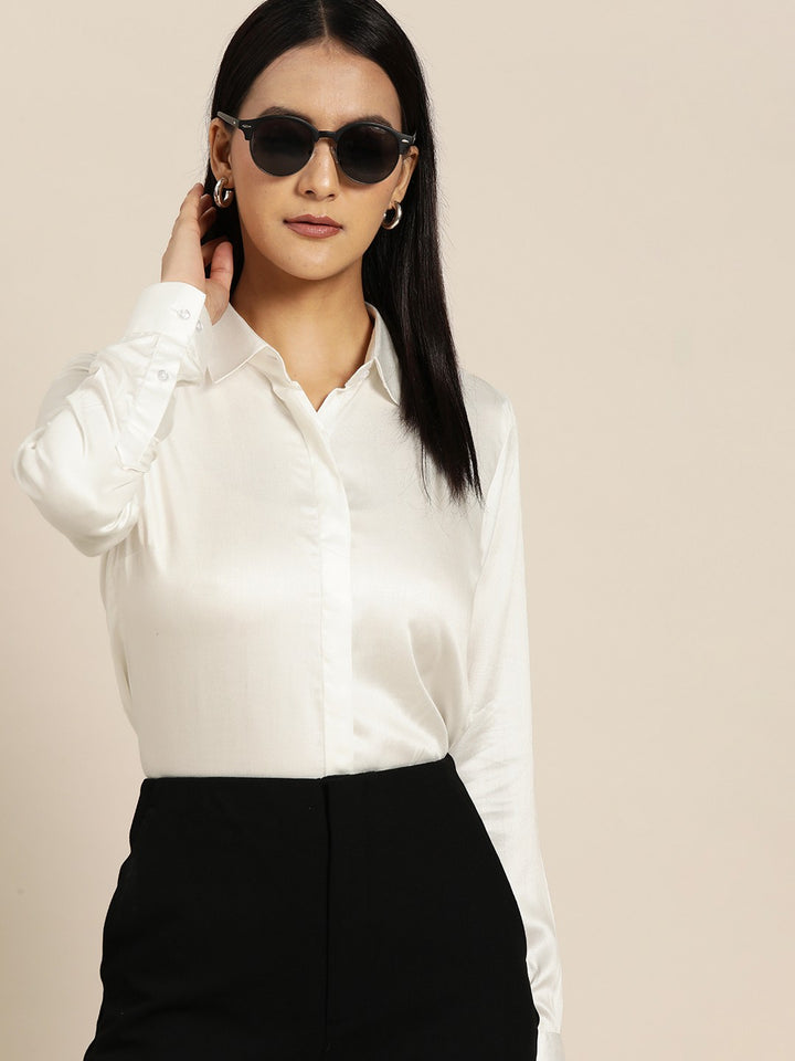 Women White Solid Pure Cotton Formal Shirt