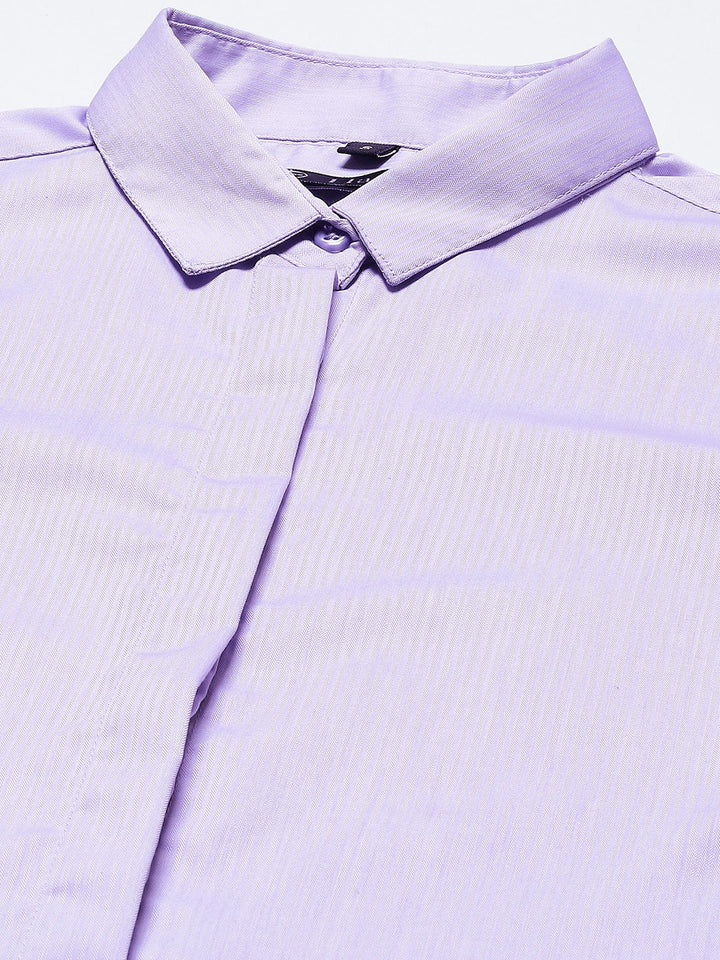 Women Lavender Solid Twill Pure Cotton Slim Fit Formal Shirt