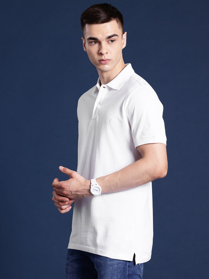 Men White Solid Pure Cotton Relaxed Fit T-Shirt