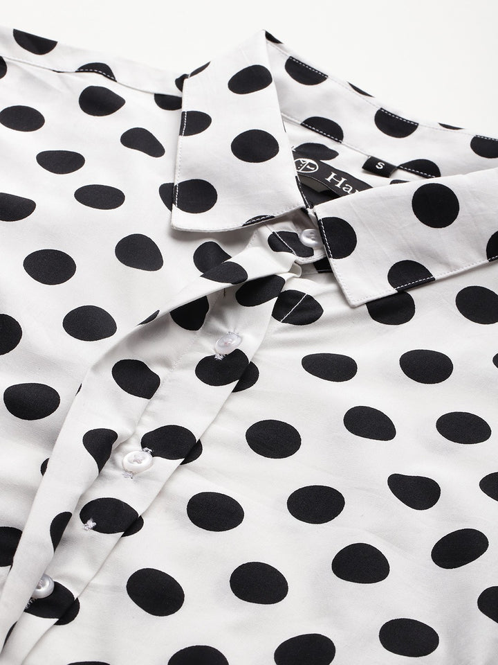 Women White Polka Dot Print Pure Cotton Formal Shirt