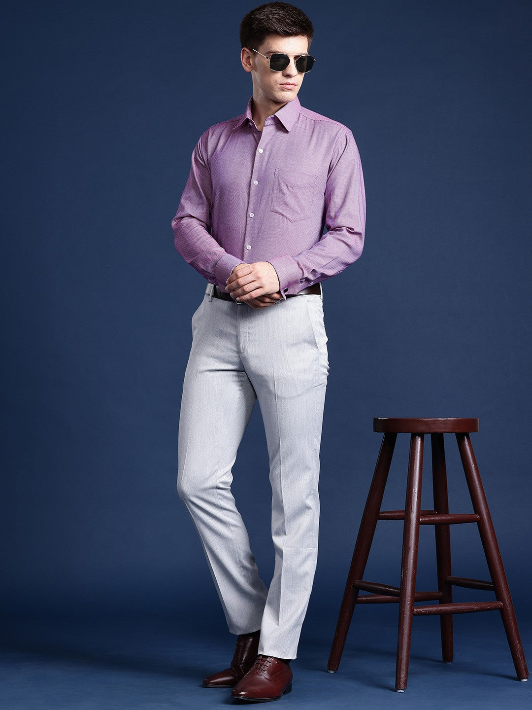 Men Mauve Solid Pure Cotton Slim Fit Formal Shirt