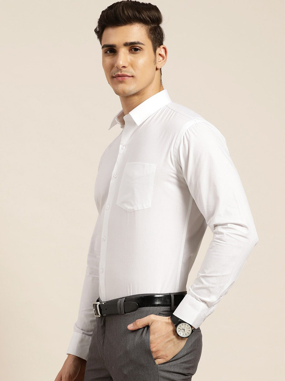 Men White Solid Pure Cotton Regular Fit Formal Shirt