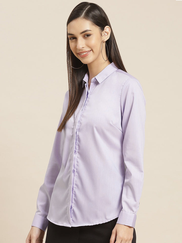 Women Lavender Solid Twill Pure Cotton Slim Fit Formal Shirt