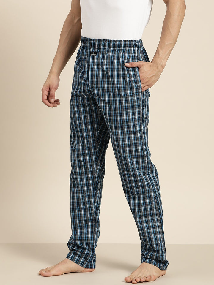 Men Navy & Blue Checked Cotton Regular Fit Lounge pants