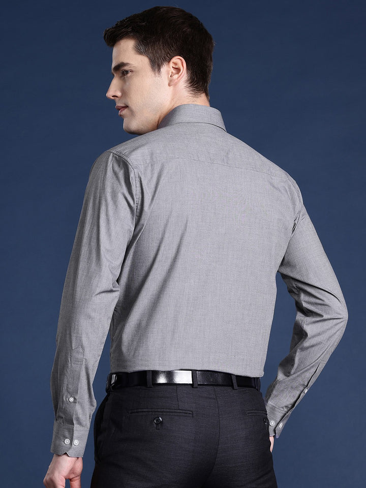 Men Grey Solid Pure Cotton Slim Fit Formal Shirt