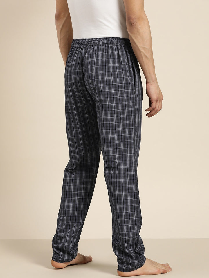 Men Black & Purple Checked Cotton Regular Fit Lounge Pant