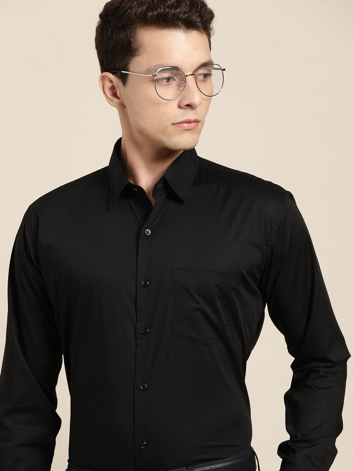 Men Black Solid Pure Cotton Regular Fit Formal Shirt