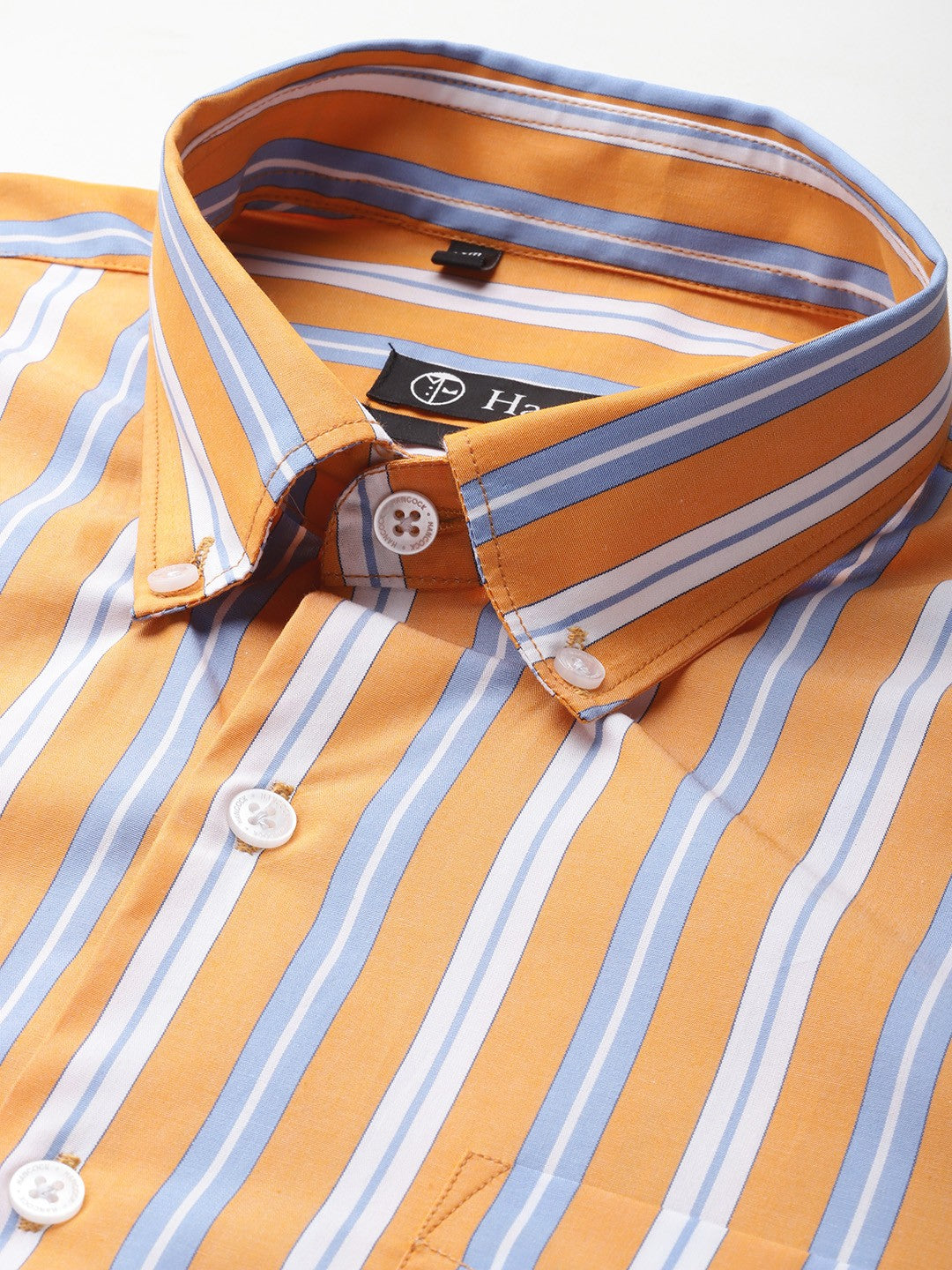 Men Yellow Striped Pure Cotton Slim Fit Formal Shirt