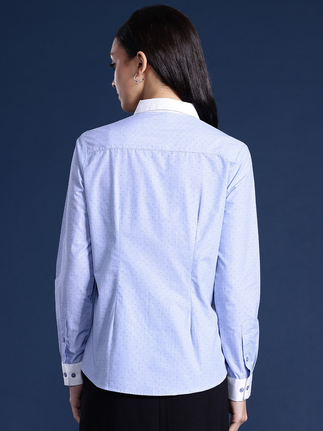 Women Blue Chambray Micro Print Pure Cotton Bankers Formal Shirt