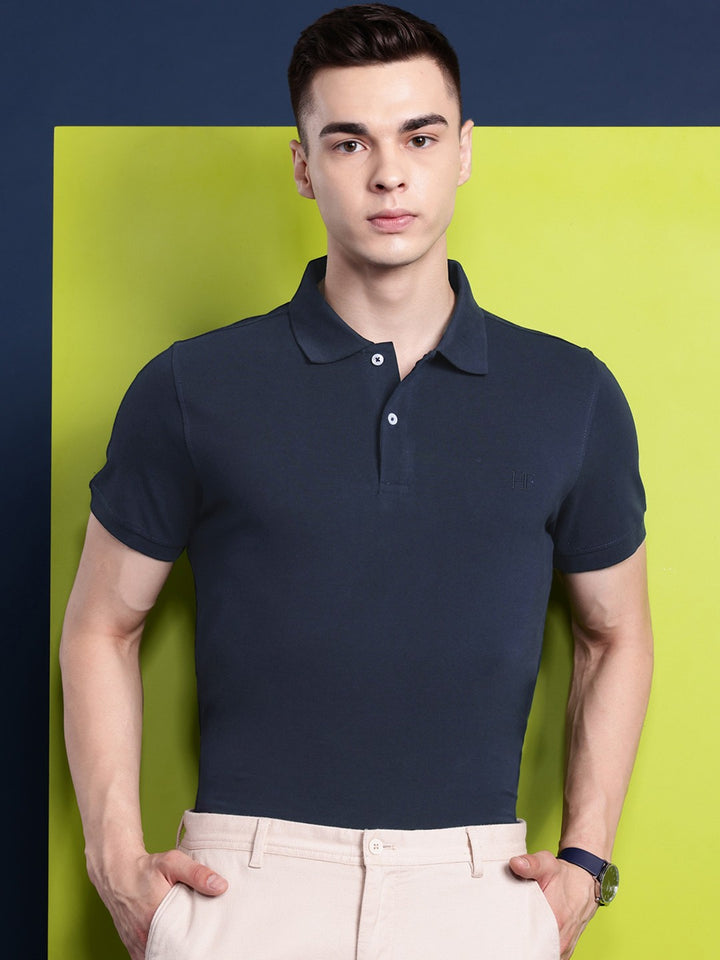 Men Navy Blue Solid Pure Cotton Relaxed T-Shirt