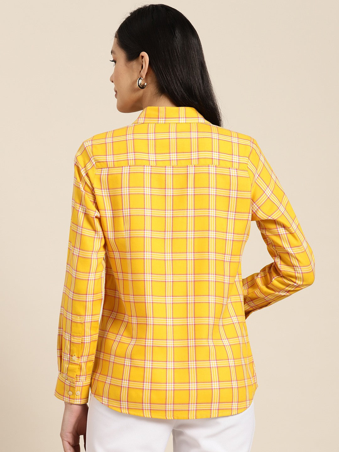 Women Yellow Checks Pure Cotton Formal Shirt